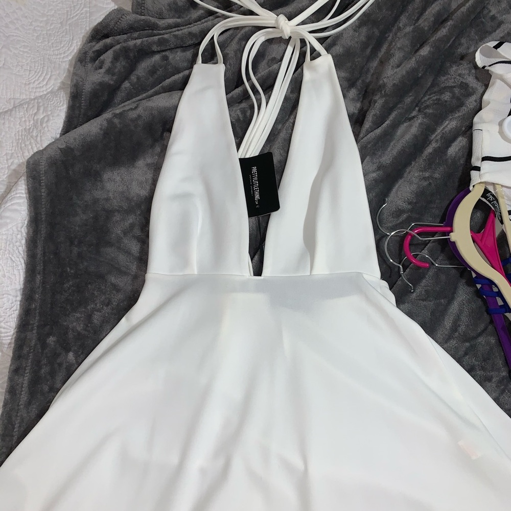 Pretty Little Thing white wrap skater dress